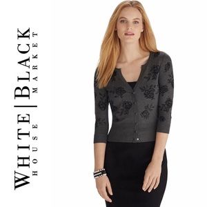 WHBM Flocked Rose Cardigan
